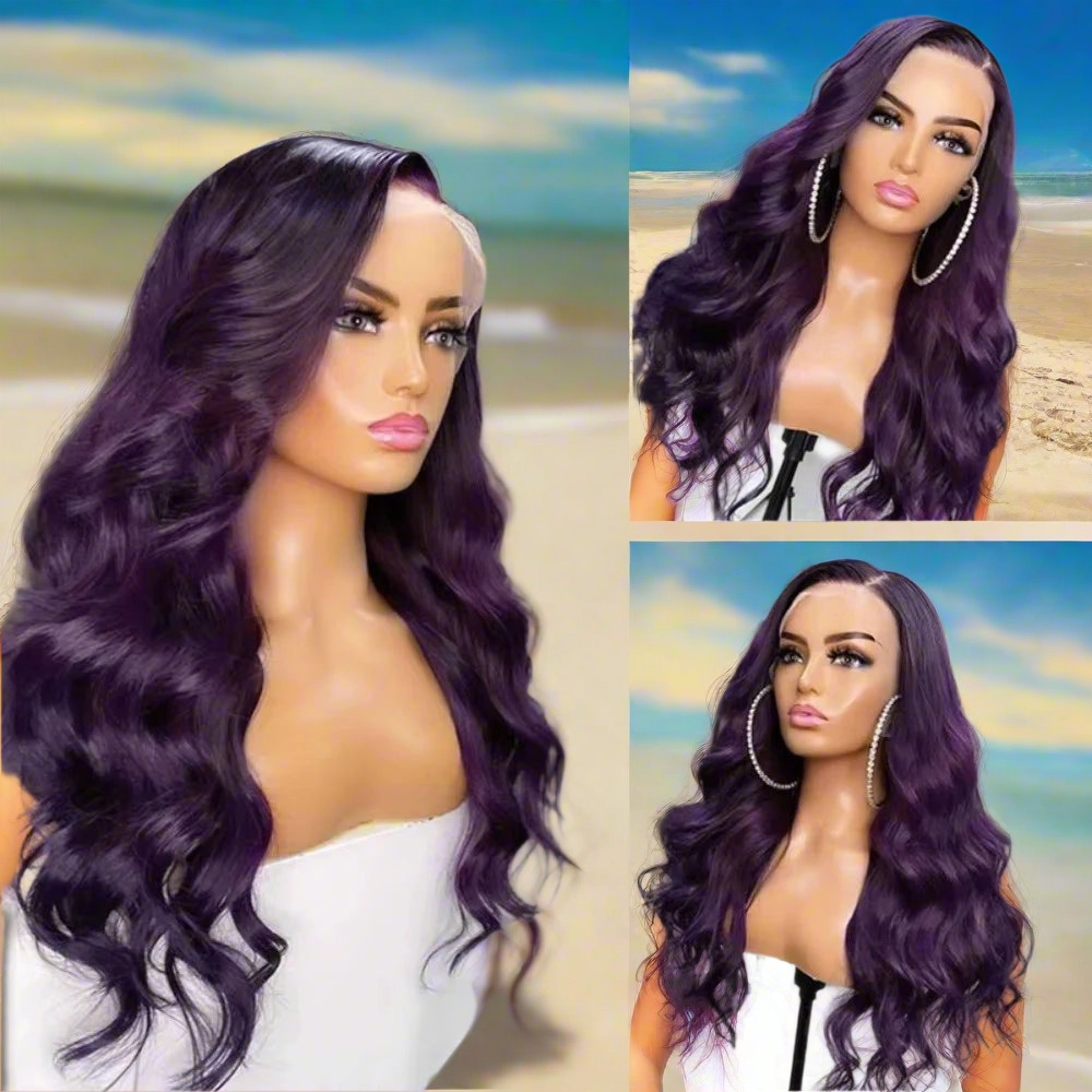 Synthetic Heat Resistant  Lace Front Deep Purple Body Wave Wig