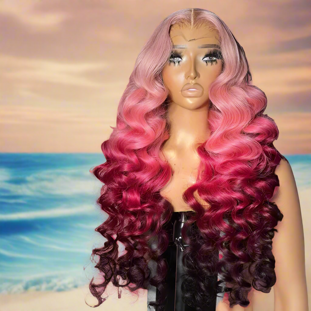 Lace Front Pre-Plucked Ombre Blonde Pink Loose Wave Brazilian Virgin Human Hair Wigs