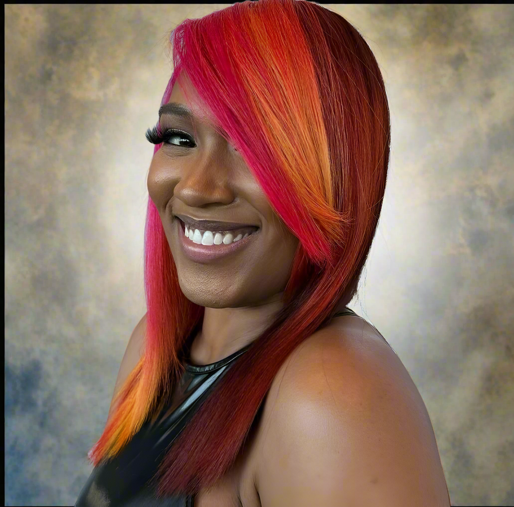 Lace Front PrePlucked Highlight Rose Orange Burgundy Straight Human Hair Wig