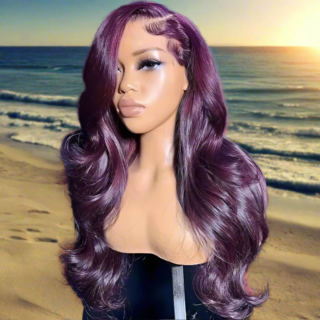 Synthetic Heat Resistant  Lace Front Deep Purple Body Wave Wig