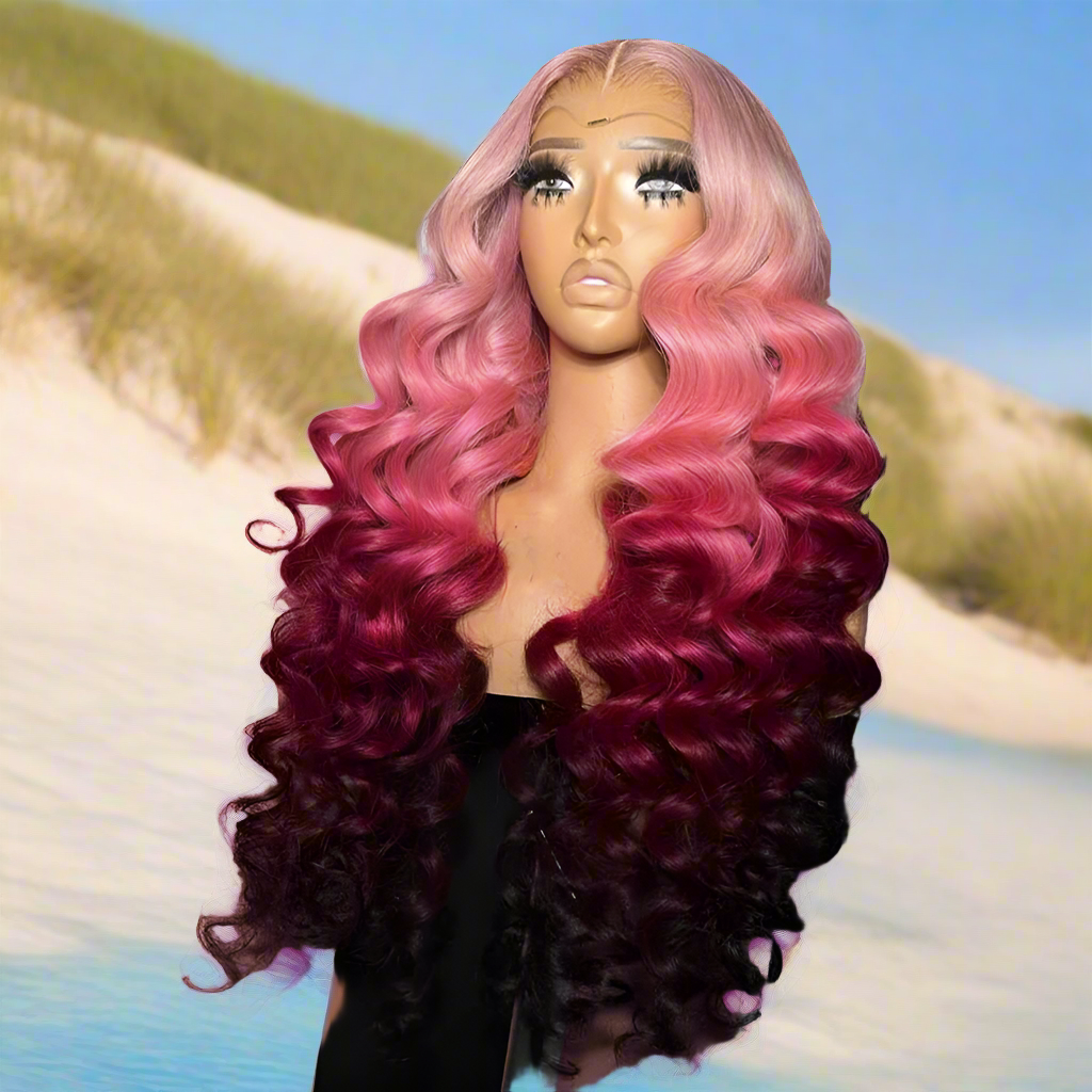 Lace Front Pre-Plucked Ombre Blonde Pink Loose Wave Brazilian Virgin Human Hair Wigs