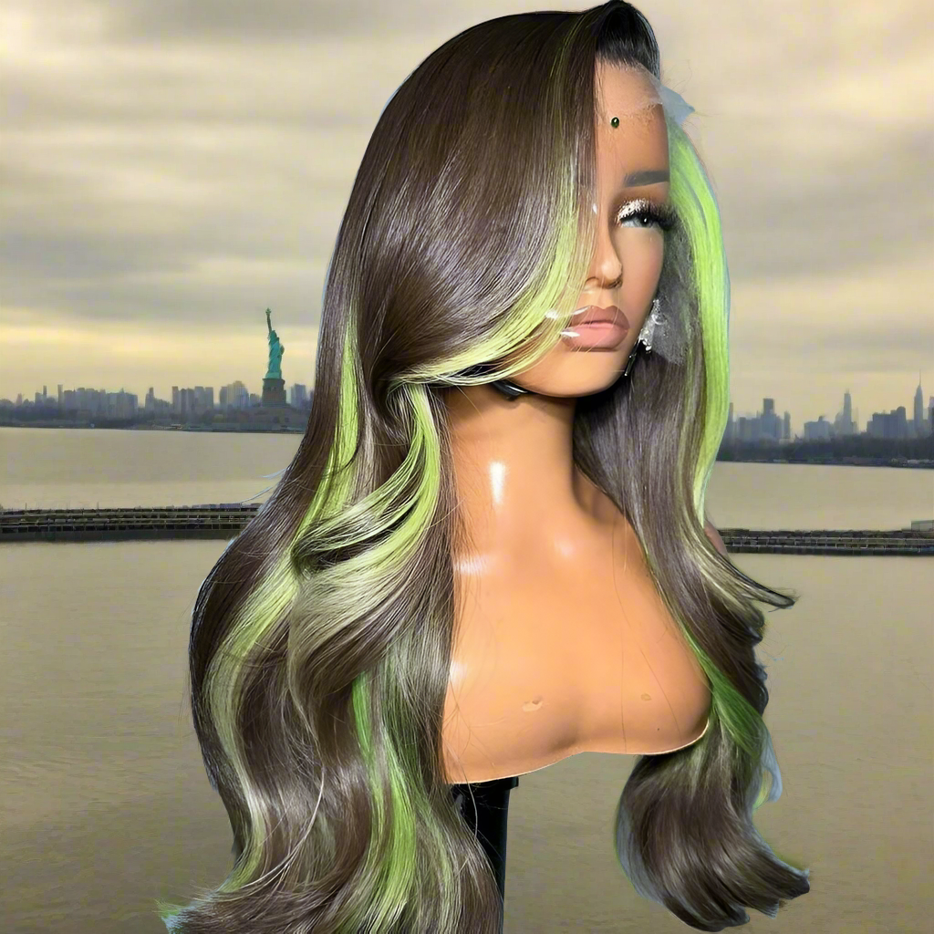 Glueless Lace Front PrePlucked With Baby Hair Highlight Blue Green Yellow Bone Straight Human Hair Wigs