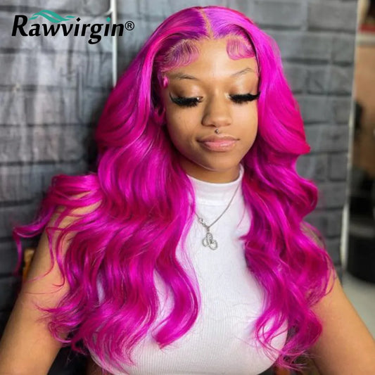 Lace Front Hot Pink Body Wave Human Hair Wig