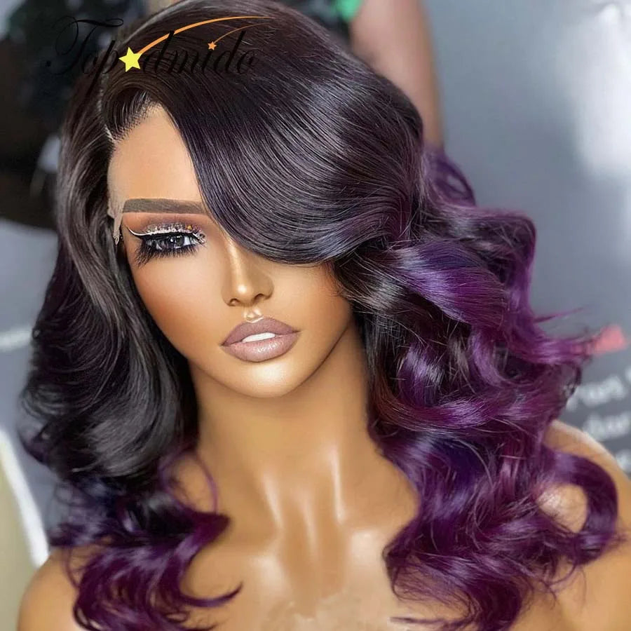 Lace Front Ombre Purple  Human Peruvian Remy Hair Wigs