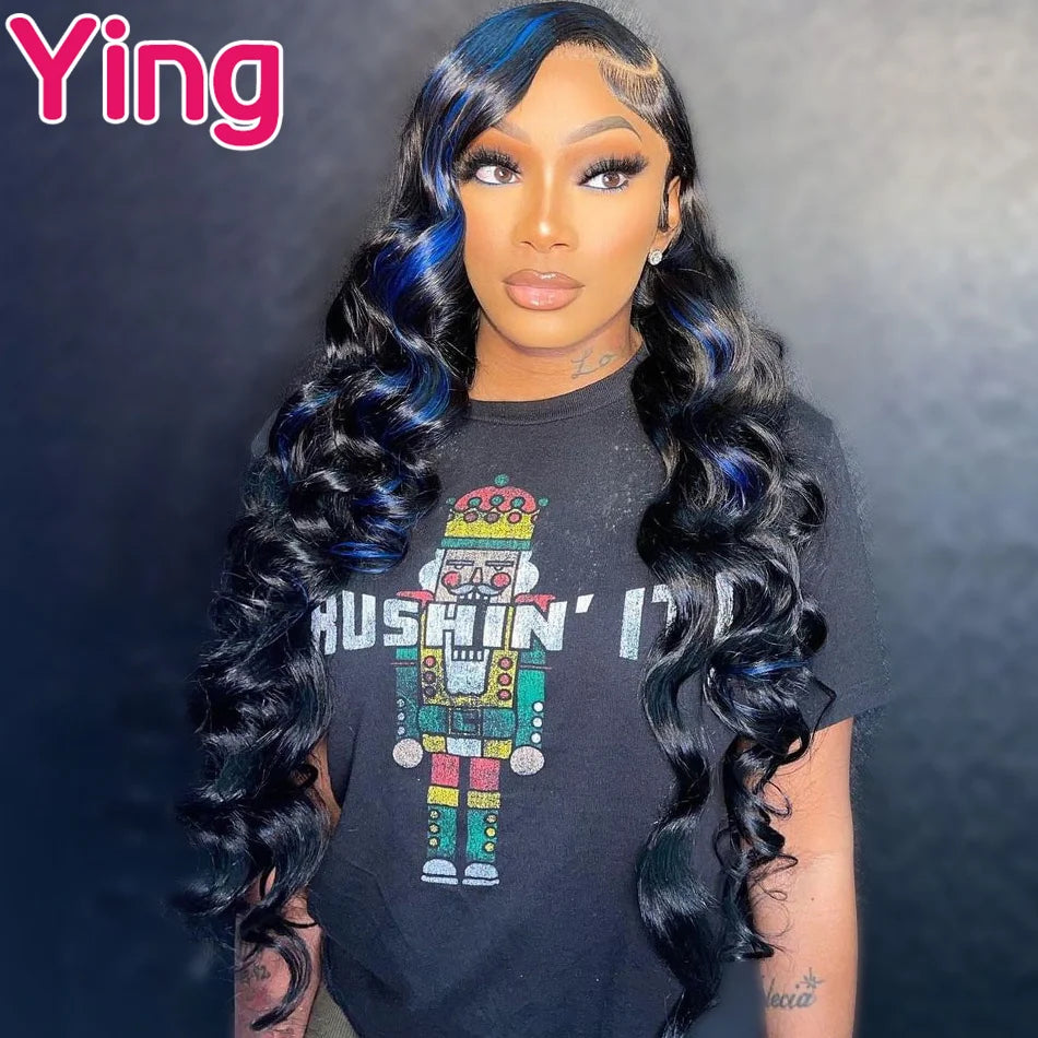 Lace Front Pre-Plucked Highlight Blue Body Wave Peruvian Human Hair Wigs