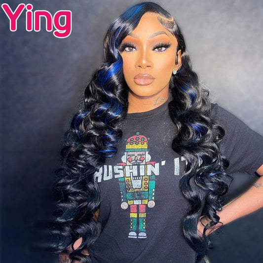 Lace Front Pre-Plucked Highlight Blue Body Wave Peruvian Human Hair Wigs