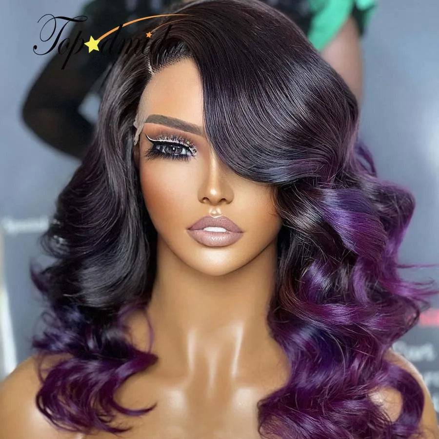 Lace Front Ombre Purple  Human Peruvian Remy Hair Wigs