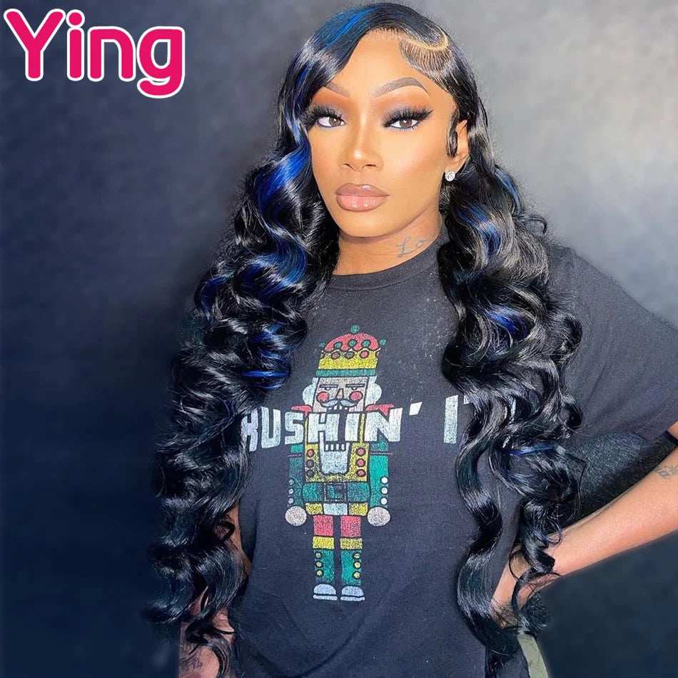 Lace Front Pre-Plucked Highlight Blue Body Wave Peruvian Human Hair Wigs