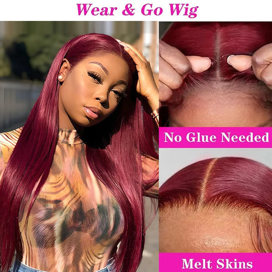 Lace Front PrePlucked Burgundy Human Hair Straight Wigs