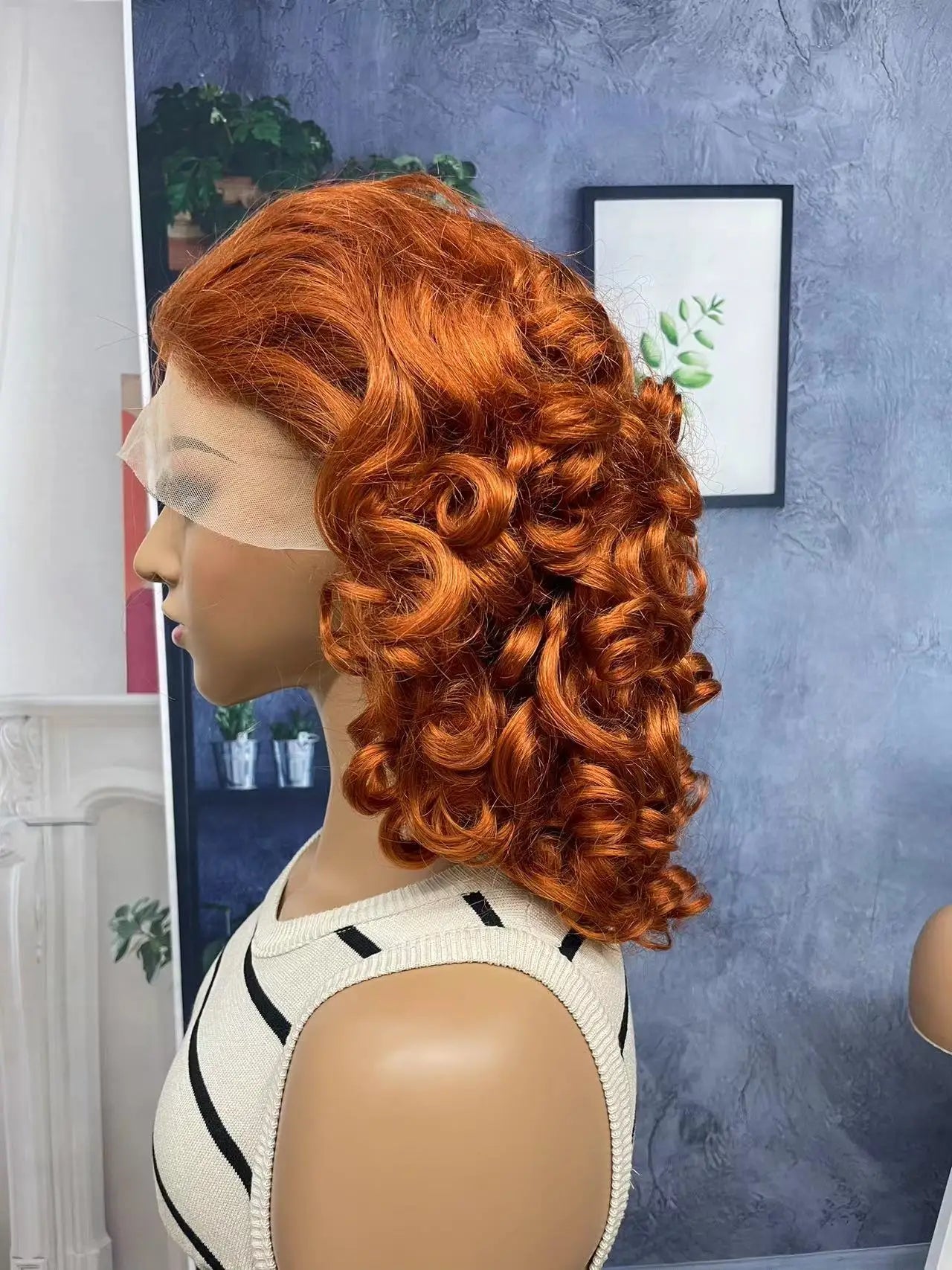 Lace Front Spring Curly Brazilian Remy Human Hair  Wig