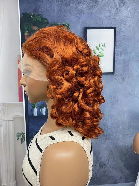 Lace Front Spring Curly Brazilian Remy Human Hair  Wig