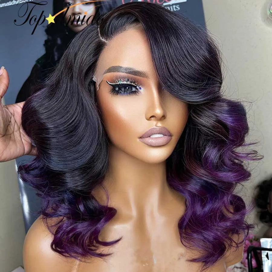 Lace Front Ombre Purple  Human Peruvian Remy Hair Wigs