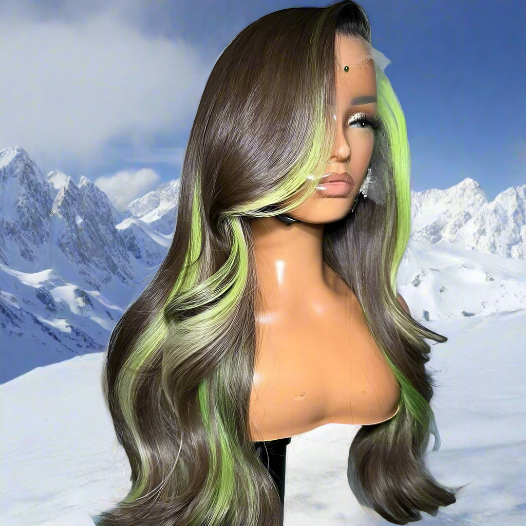 Glueless Lace Front PrePlucked With Baby Hair Highlight Blue Green Yellow Bone Straight Human Hair Wigs