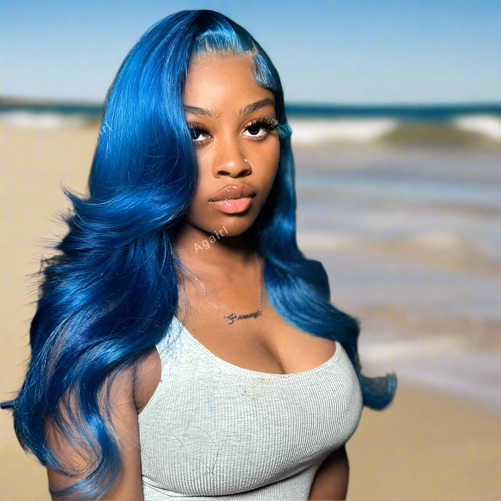 Glueless Lace Front Blue Transparent Human Hair Wigs