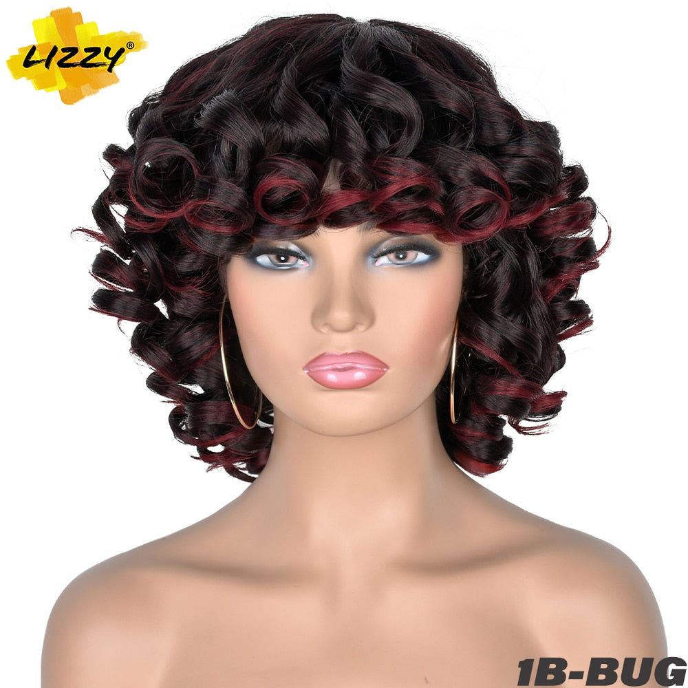 Synthetic Short Hair Loose Curly With Bangs Wigs