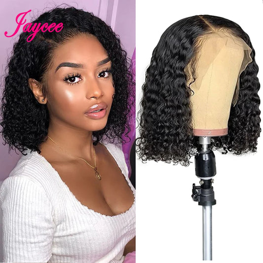 Glueless Lace Front Brazilian Human Hair Kinky Curly  Wigs