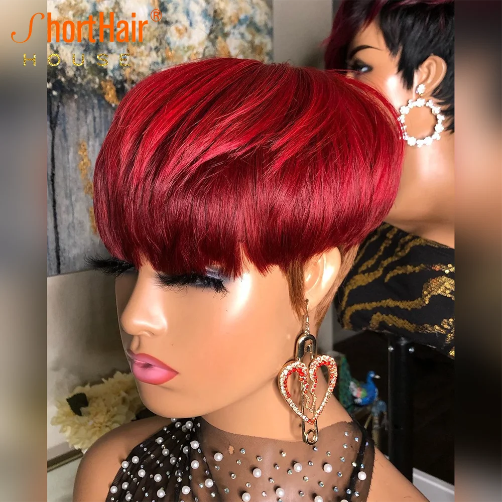 Pixie Short Cut Bob Ombre Red Brazilian Human Hair Wigs