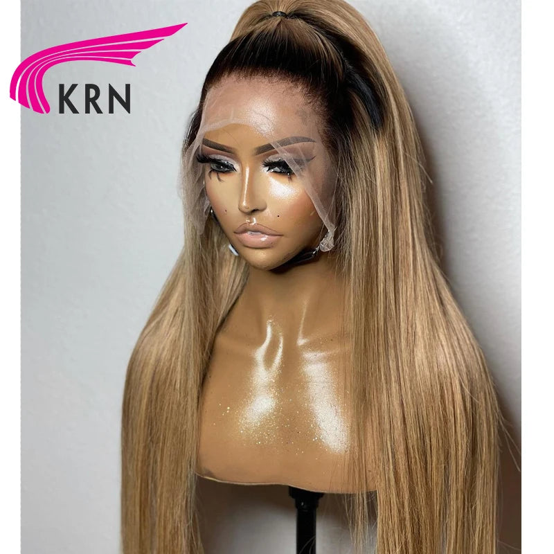 Lace Front Preplucked Ombre Honey Blonde Brazilian Remy Human Hair with Baby Hair Wig