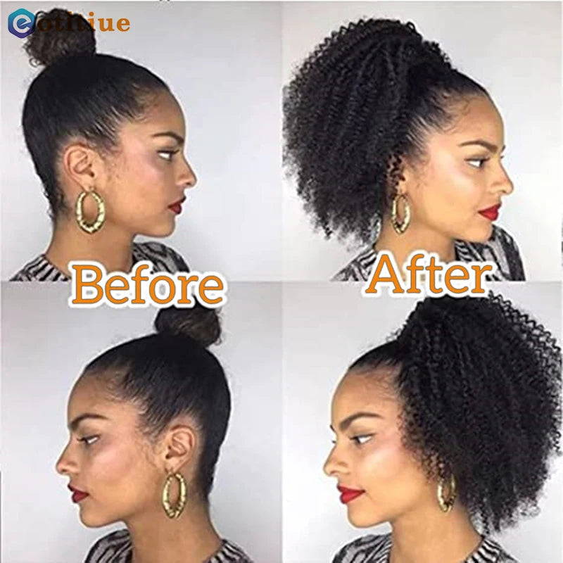 Ponytail Brazilian Human Hair Kinky Curly Hair Extensions Drawstring