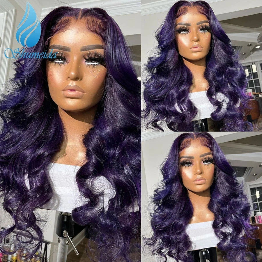 Glueless Lace Front PrePlucked Purple  Brazilian  Human Remy Hairline With Baby Hair Wigs