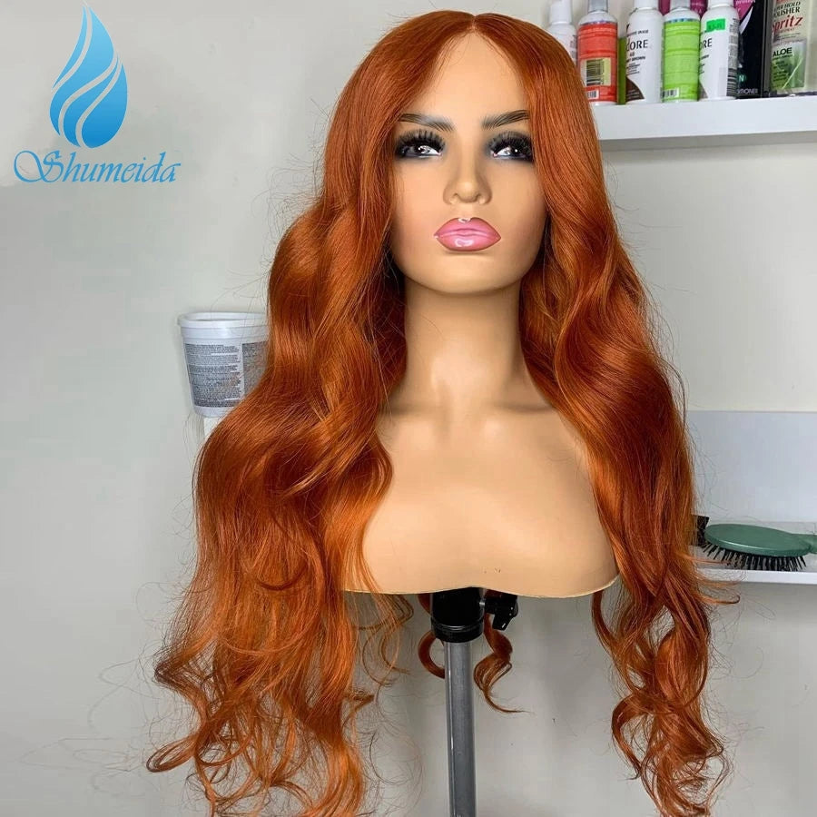 Glueless Lace Front PrePluckedGinger Orange Brazilian  Human Remy Hair with Baby Hair Wigs