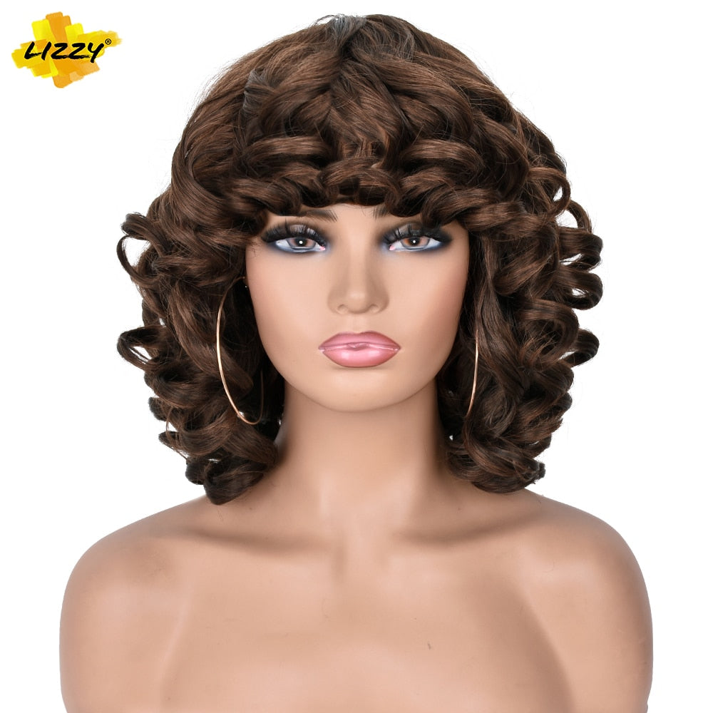 Synthetic Short Hair Loose Curly With Bangs Wigs