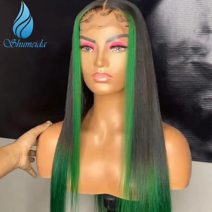 Glueless Lace Front Highlight Green Brazilian Human Remy Human HairBaby Hair Wigs