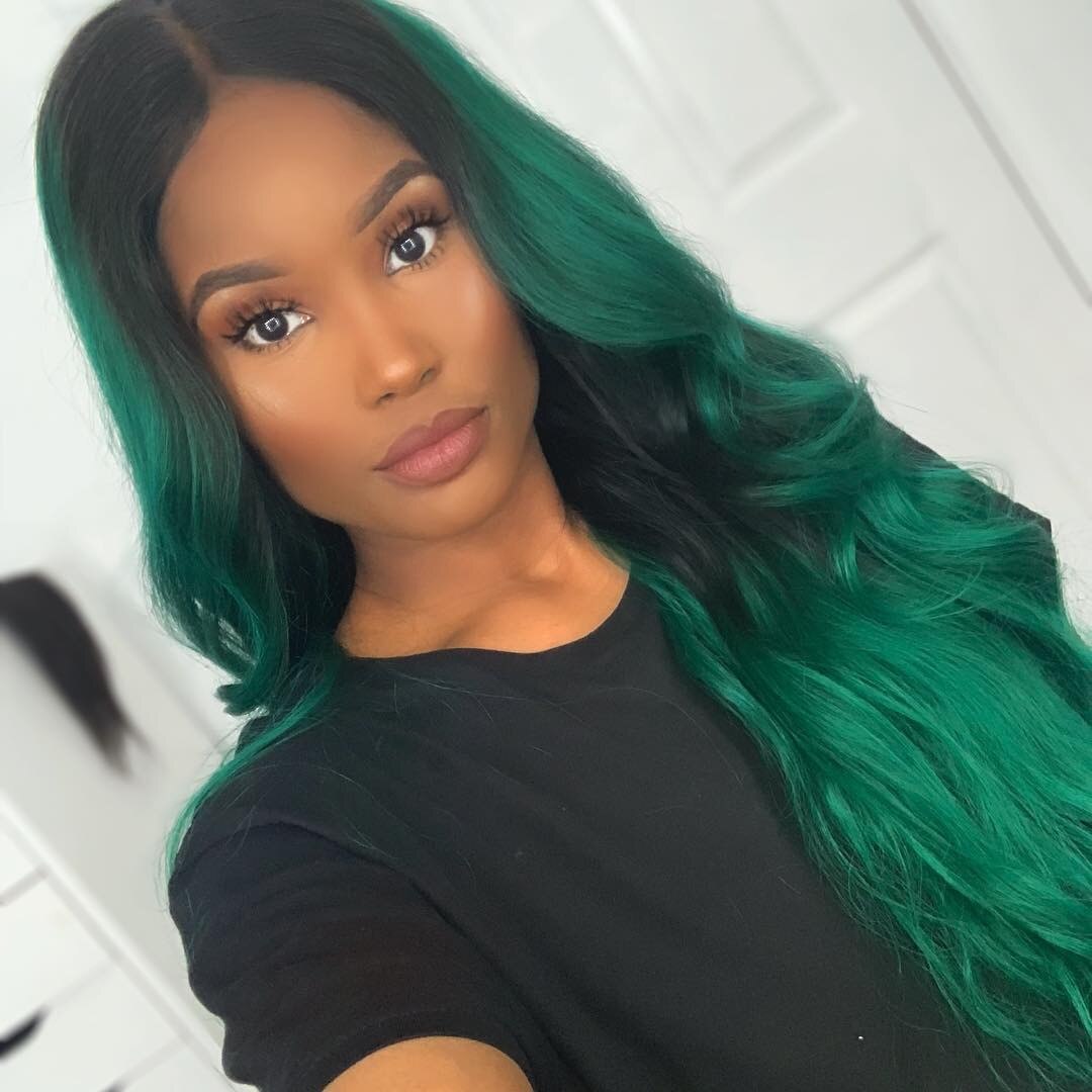 Ombre Green Body Wave Brazilian Human Hair Weave Bundles With Closure