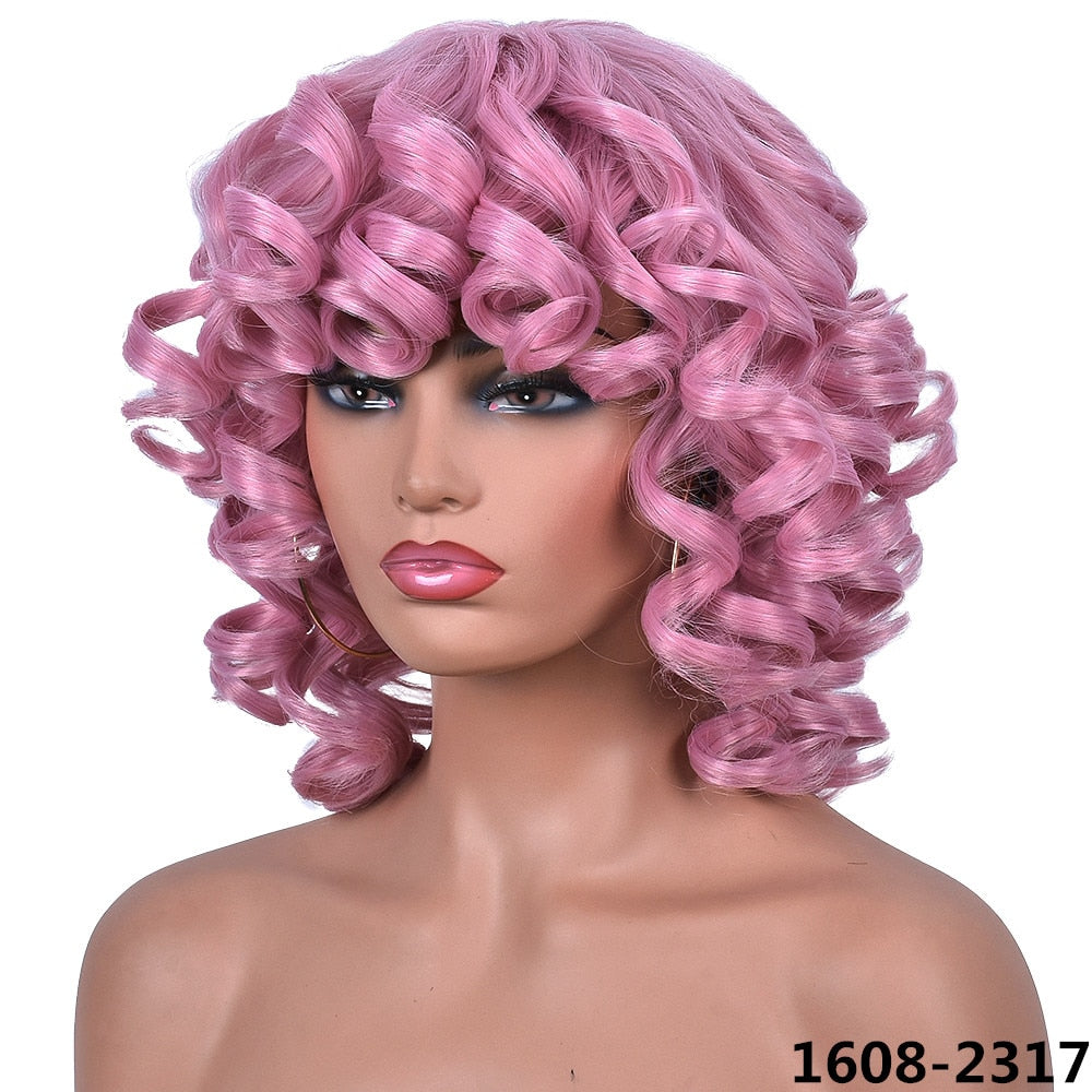 Synthetic Short Hair Loose Curly With Bangs Wigs