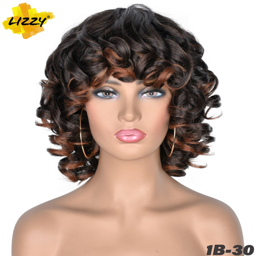 Synthetic Short Hair Loose Curly With Bangs Wigs