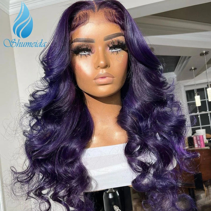 Glueless Lace Front PrePlucked Purple  Brazilian  Human Remy Hairline With Baby Hair Wigs