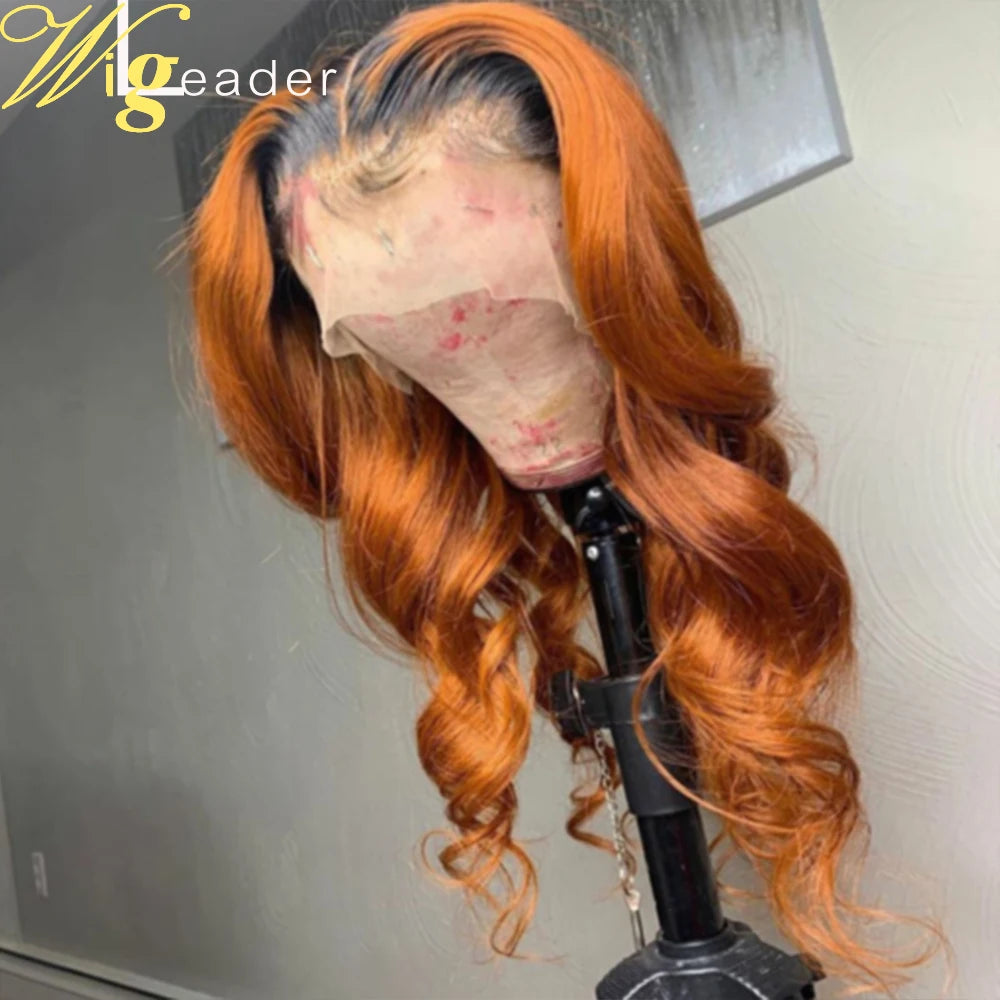 Glueless Lace Front Preplucked Ginger Orange Ombre Human Hair Wigs