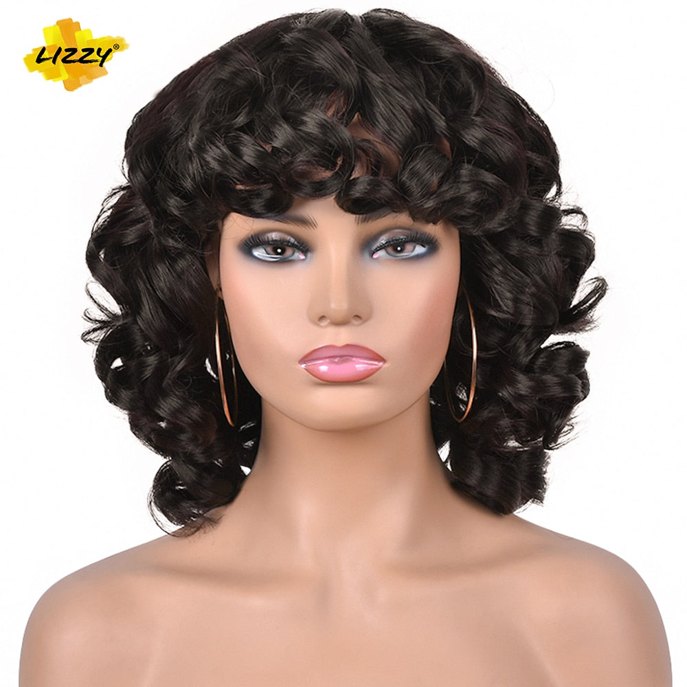 Synthetic Short Hair Loose Curly With Bangs Wigs