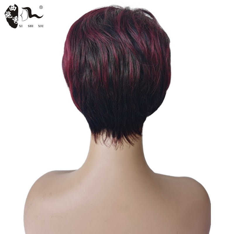 Synthetic Short Straight Wave Natural Hair With Bangs Wigs