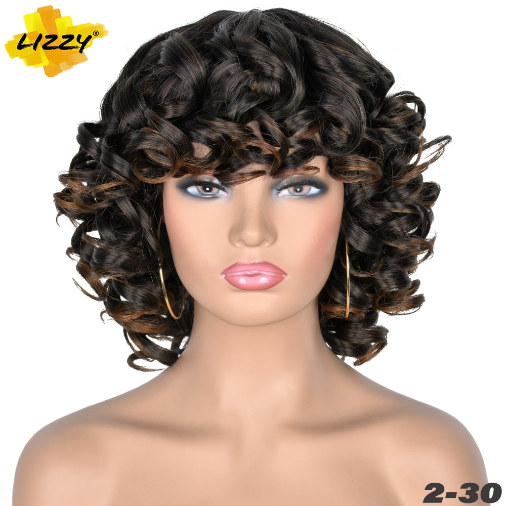 Synthetic Short Hair Loose Curly With Bangs Wigs