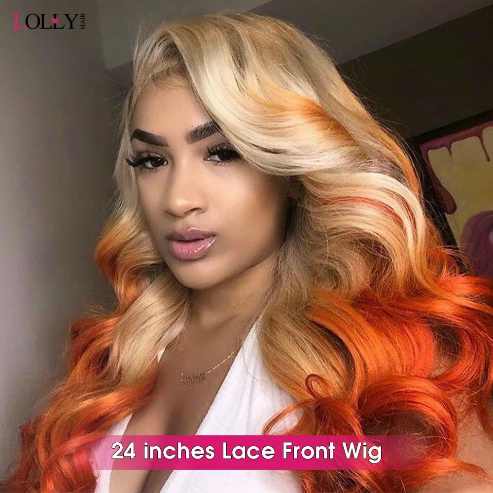 Lace Front Orange Ginger Ombre Human Hair Body Wave Wig