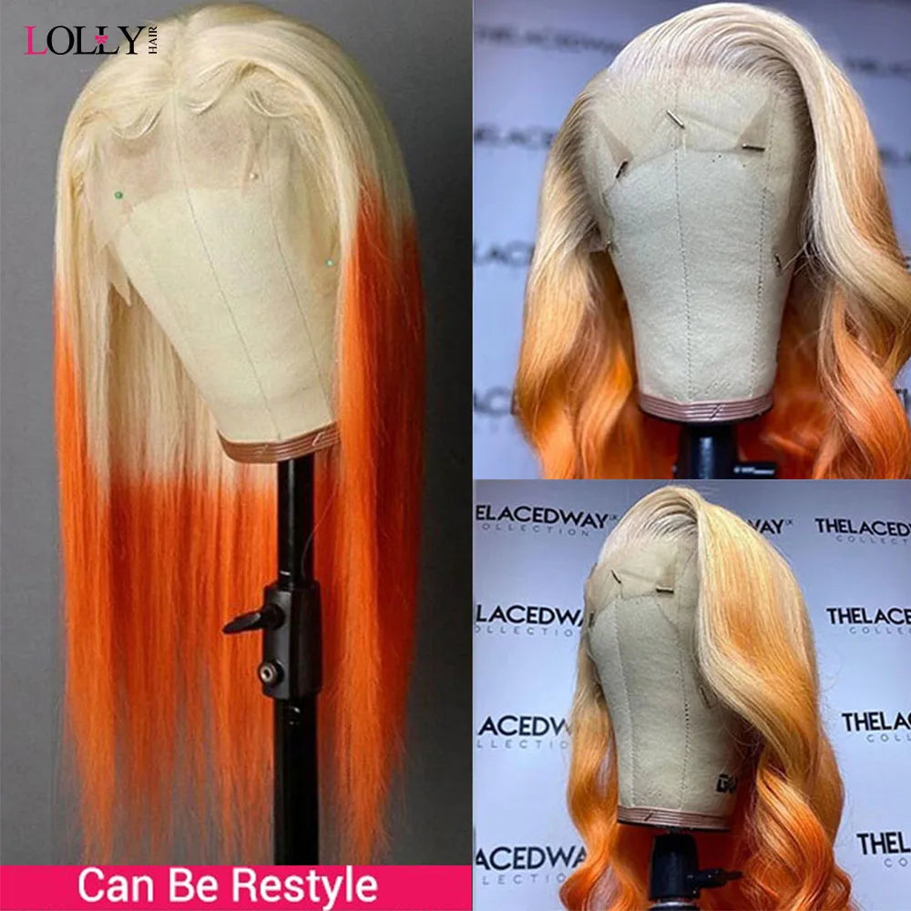 Lace Front Orange Ginger Ombre Human Hair Body Wave Wig