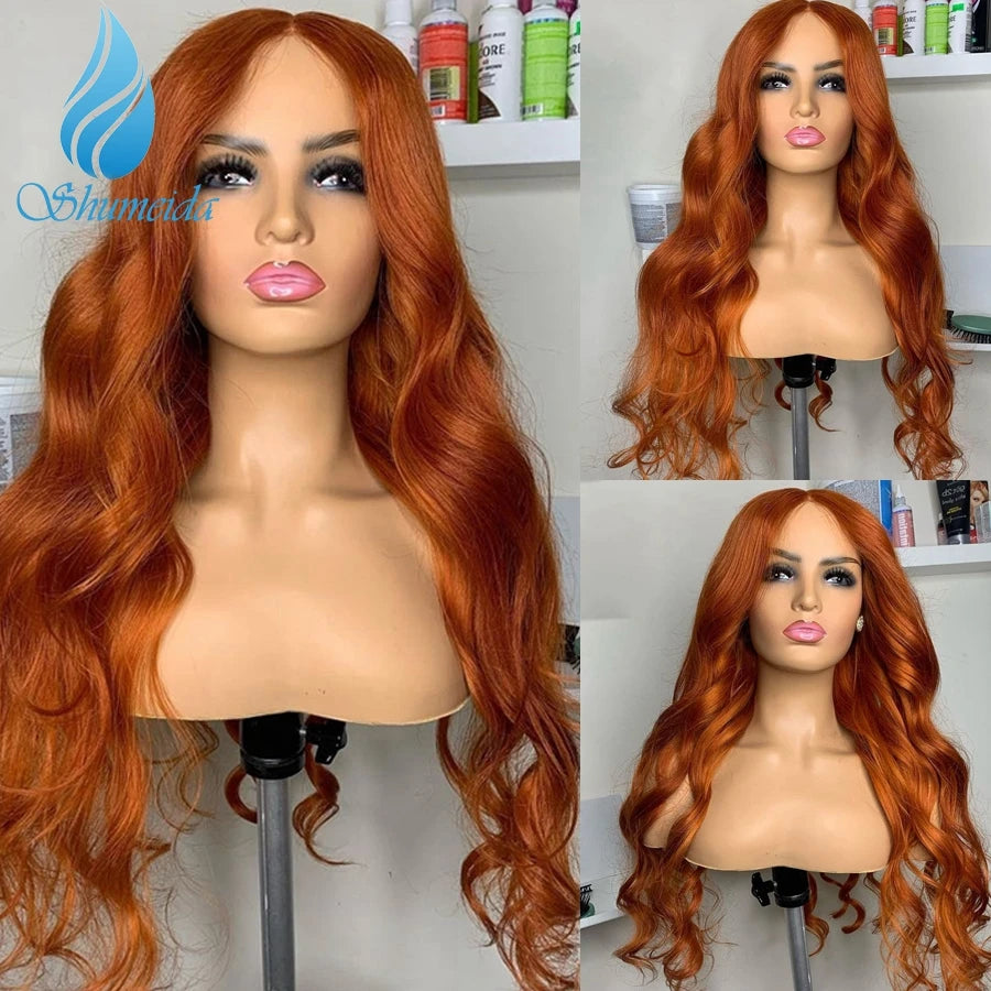 Glueless Lace Front PrePluckedGinger Orange Brazilian  Human Remy Hair with Baby Hair Wigs