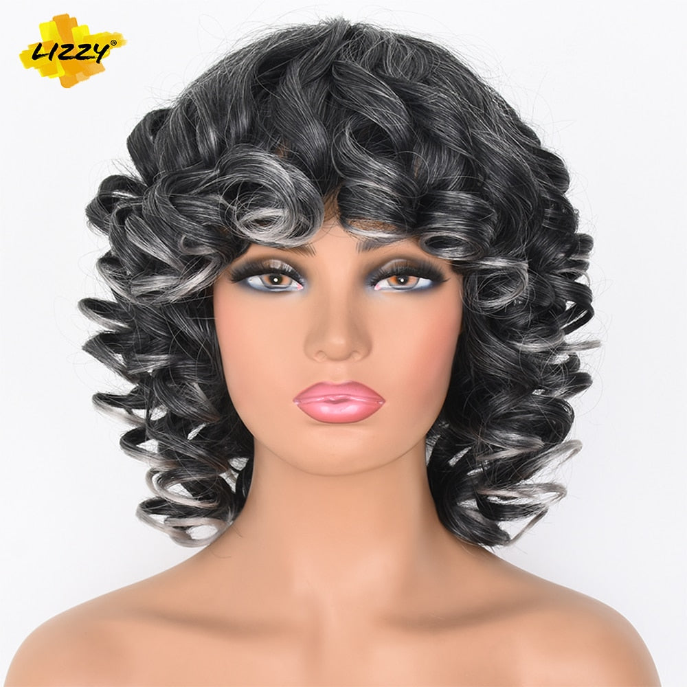 Synthetic Short Hair Loose Curly With Bangs Wigs