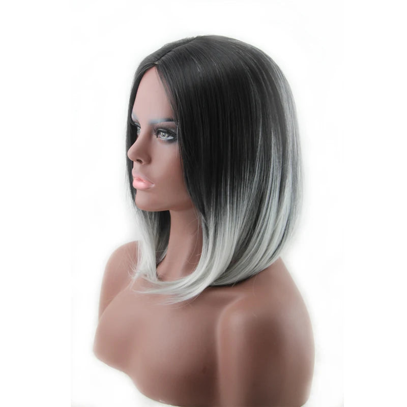 Synthetic Ombre Black Root Grey Hair Wigs