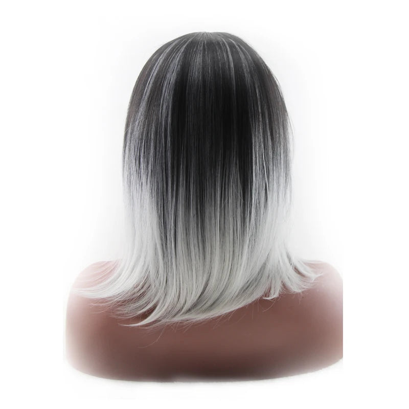 Synthetic Ombre Black Root Grey Hair Wigs