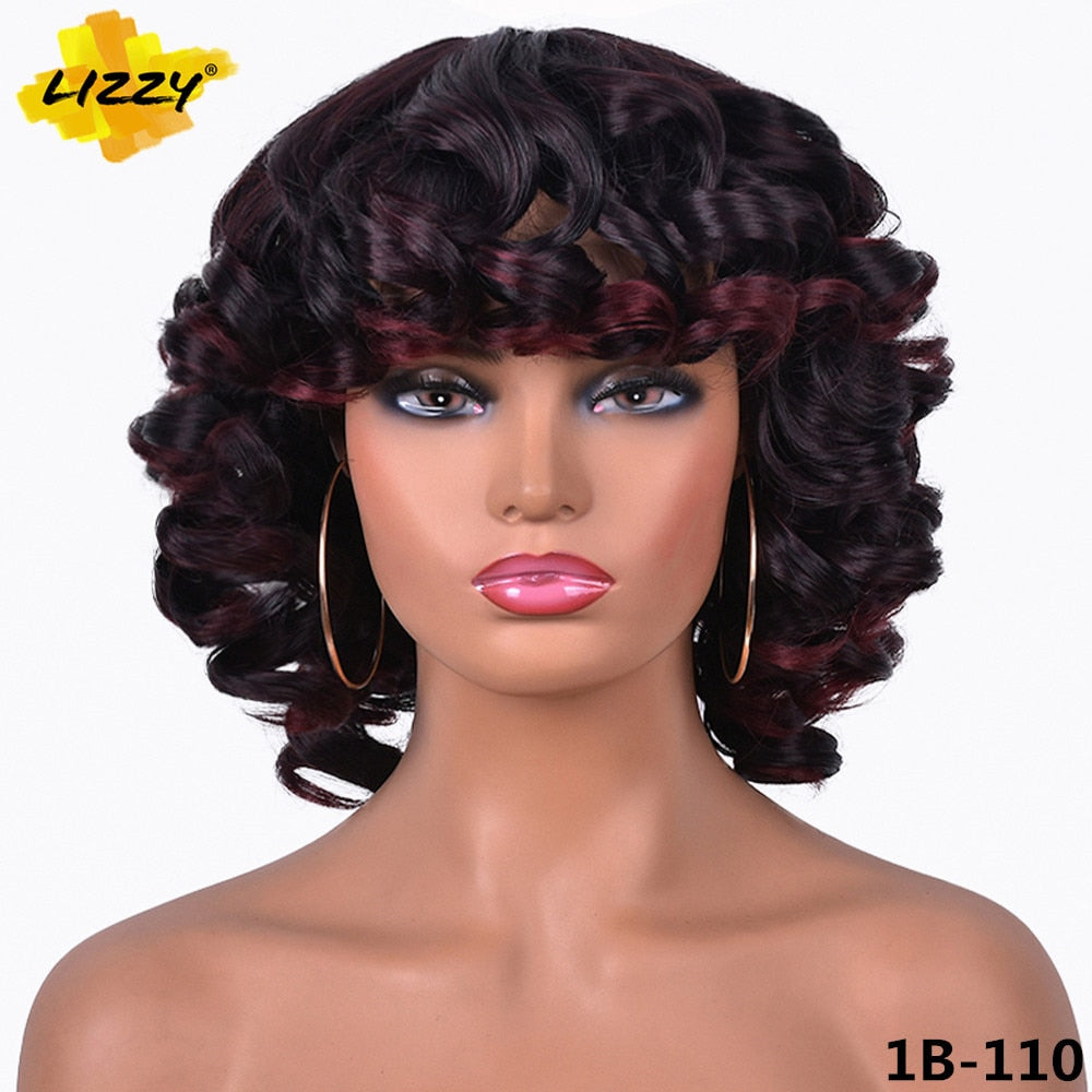 Synthetic Short Hair Loose Curly With Bangs Wigs