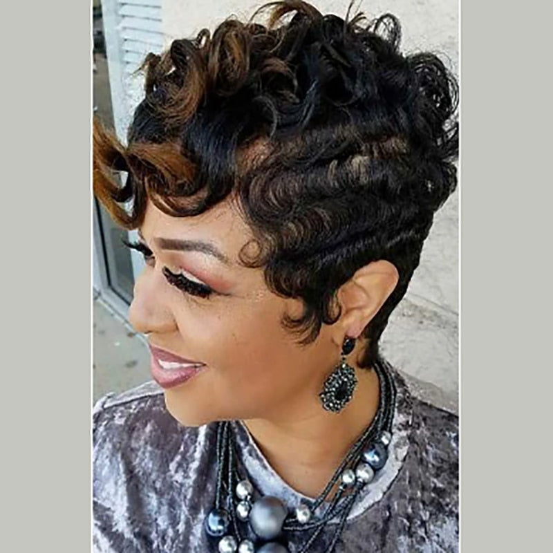 Synthetic Pixie Hair Short Curly Wig