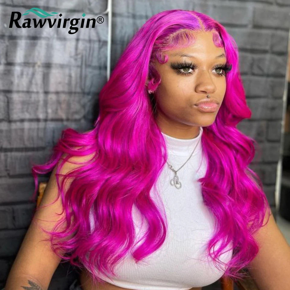 Lace Front Hot Pink Body Wave Human Hair Wig