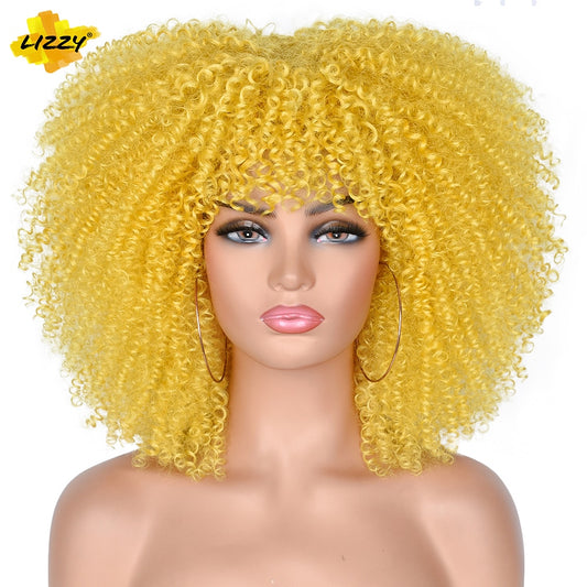 Synthetic Glueless High-Temperature Short Afro Kinky Curly With Bangs Wigs