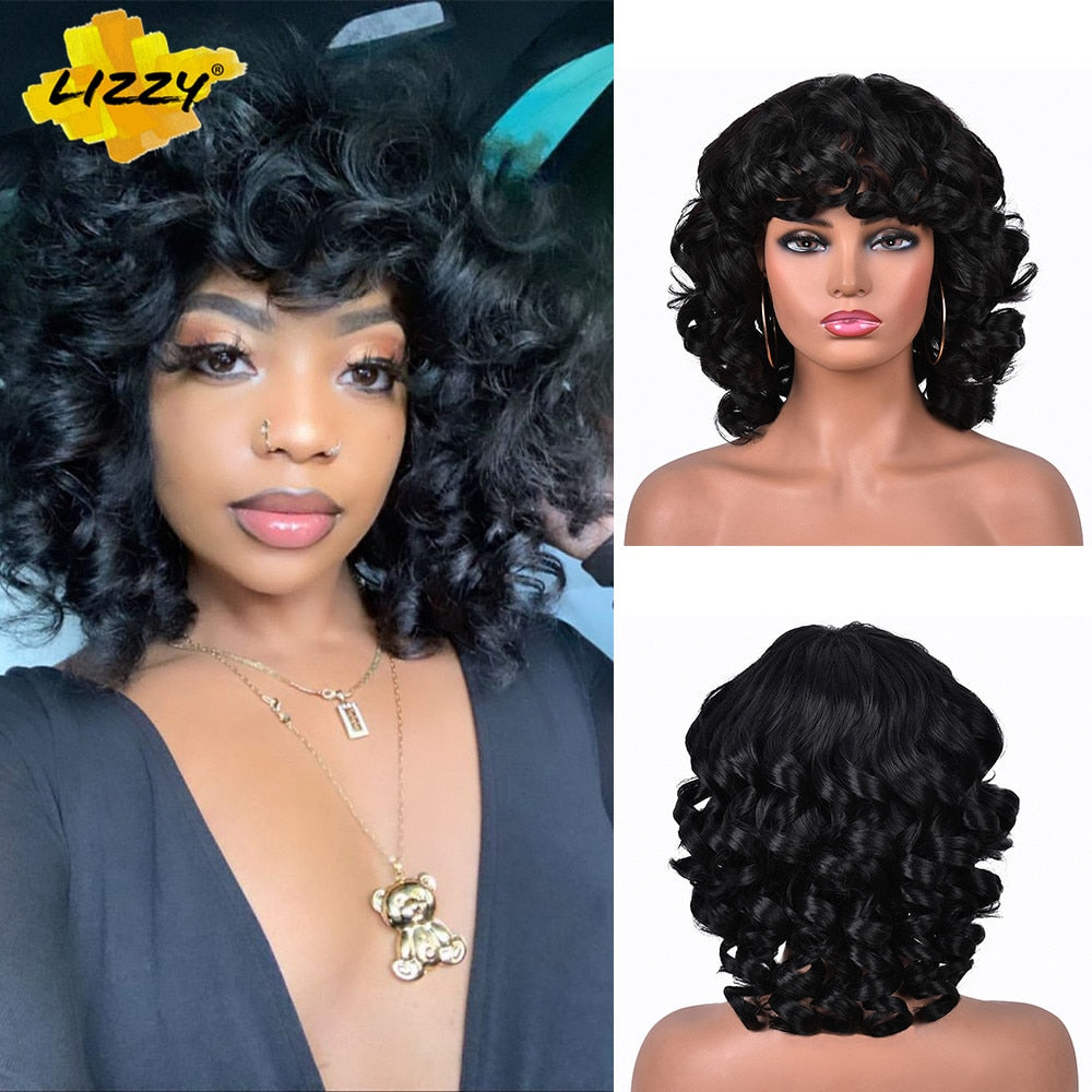 Synthetic Short Hair Loose Curly With Bangs Wigs