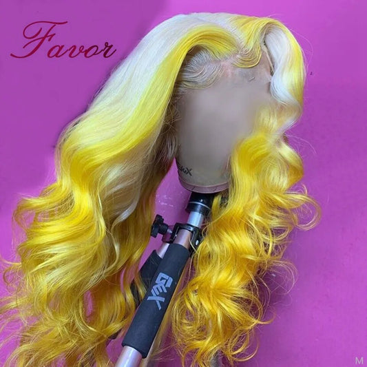 Lace Front Yellow  Brazilian Remy Human Hair Pre-Plucked   Wigs