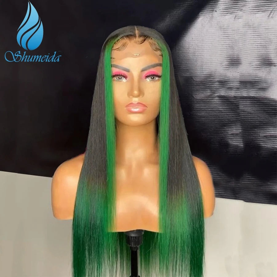 Glueless Lace Front Highlight Green Brazilian Human Remy Human HairBaby Hair Wigs