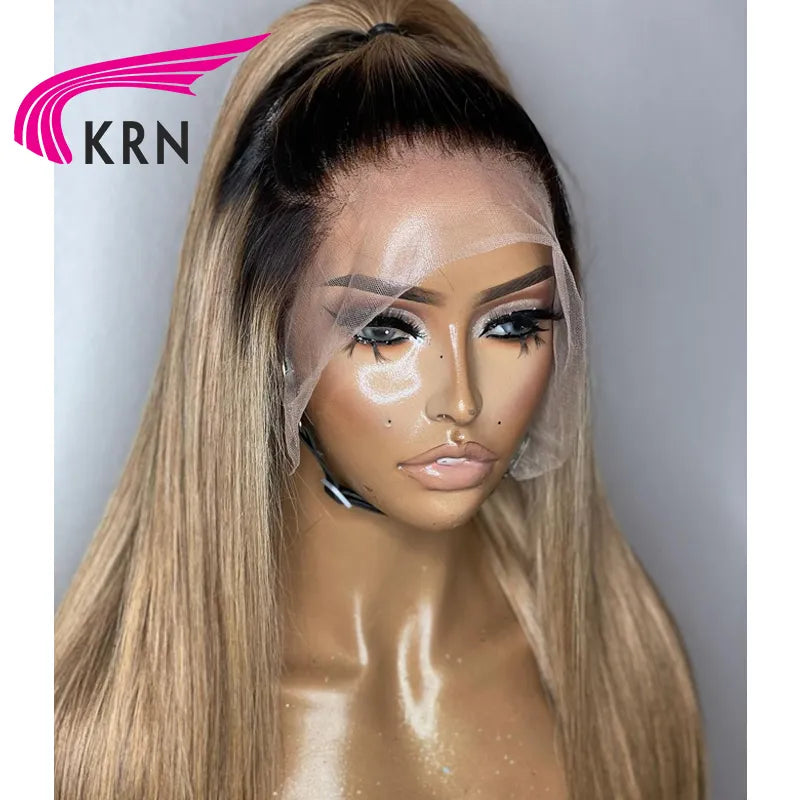 Lace Front Preplucked Ombre Honey Blonde Brazilian Remy Human Hair with Baby Hair Wig