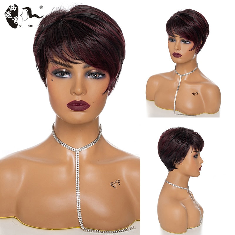 Synthetic Short Straight Wave Natural Hair With Bangs Wigs